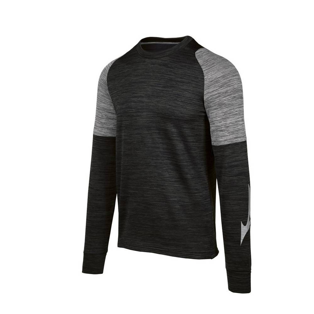 Mizuno Velocity Long Sleeve Crew - Erkek Tişört - Siyah Türkiye (FTMIUN-597)